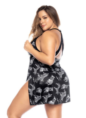Nuisette grande taille imprimé zèbre, fendue sur les côtés - MAL7522XFIBK